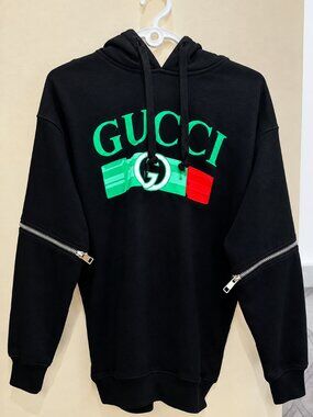 Gucci Zip-Detail Lipstick Print Hoodie Black